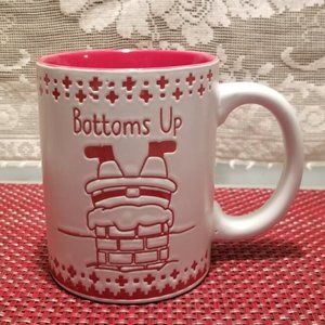 Holiday Mug - Embossed BOTTOMS UP Mug SANTA CLAUS Chimney CHRISTMAS 16oz